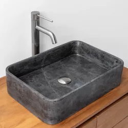 Lavabo da appoggio 50x35 cm in marmo levigato grigio scuro - Artizan