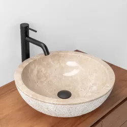 Lavabo da appoggio 45 cm in marmo bocciardato crema - Artizan