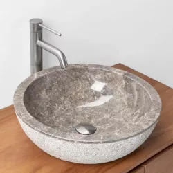 Lavabo da appoggio 45 cm in pietra naturale grigio doppia finitura - Artizan