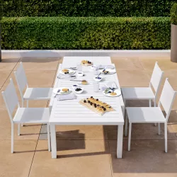 Set pranzo tavolo 160/240x90 cm e 4 sedie in alluminio e textilene