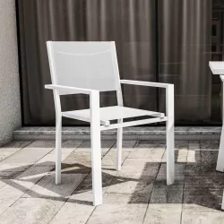 Sedia impilabile con braccioli in alluminio e textilene bianco - Carioca