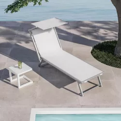 Lettino prendisole reclinabile in alluminio bianco con tettuccio - Aloha