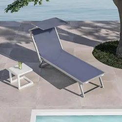 Lettino prendisole reclinabile in alluminio blu melange con tettuccio - Aloha