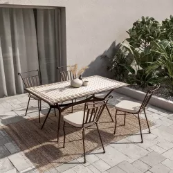 Set pranzo tavolo 160x90 cm top mosaico e 4 sedie in metallo marrone - Maestrale