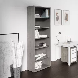 Libreria 82x217h cm grigio cementio con ripiani regolabili - Homely office
