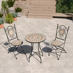 Set bistrot 2 sedie e tavolo Ø 60 cm con decorazione mosaico a stella toni caldi - Otranto