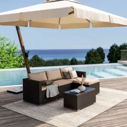 Set relax in polyrattan marrone con divano poggiapiedi e tavolino - Requel