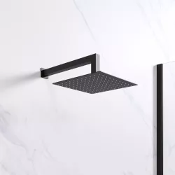 Set soffione e braccio doccia squadrato in ottone con finitura nero opaco anticalcare