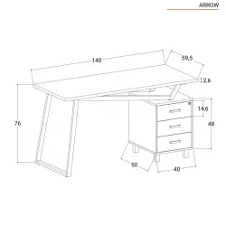 Scrivania 140x60 cm in legno rovere e acciaio bianco con