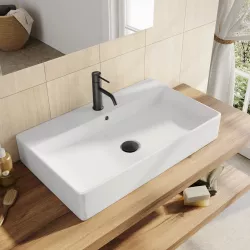 Lavabo monoforo 70 cm appoggio o sospeso in ceramica bianco - Braies