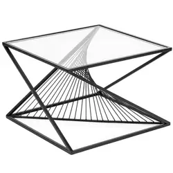 Tavolino 66x66 cm in metallo nero e top in vetro - Helix