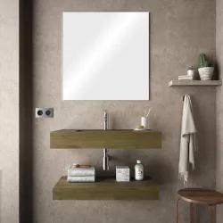 Lavabo sospeso da 80 cm in hpl mensola con ripiano inferiore rovere boemo - Jalama