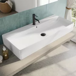 Lavabo monoforo 100 cm appoggio o sospeso in ceramica bianco - Braies