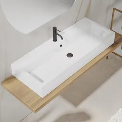 Lavabo da appoggio 100 cm in ceramica bianco lucido con foro - Cayman