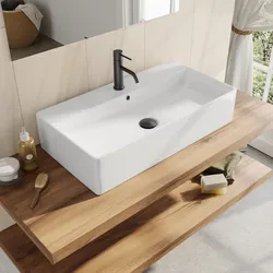 Lavabo monoforo 71 cm appoggio o sospeso in ceramica bianco - Braies