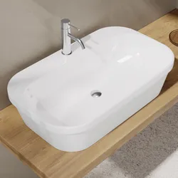 Lavabo da appoggio su top arredo 70 cm con vasca alta per miscelatore monoforo
