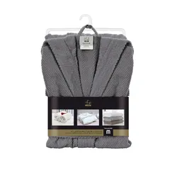 Accappatoio S con tasche e cappuccio in cotone grigio - Gold