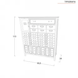 Cassettiera vintage 95x113h cm in legno e metallo - Tipografia