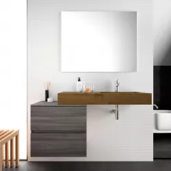 Mobile bagno 120 cm con lavabo in hpl a destra base e top rovere cenere con specchio - Jalama
