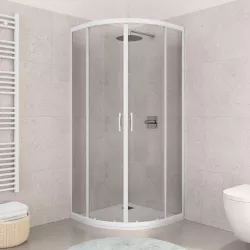Box doccia semicircolare 80x80 cm in vetro temperato trasparente con profili bianchi reversibile - Teen