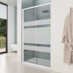 Porta doccia scorrevole per nicchia 110 cm in vetro temperato serigrafato e profili bianchi - Teen