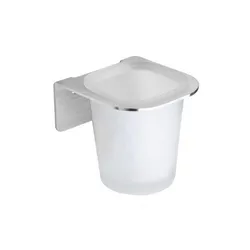 Portabicchiere in acciaio spazzolato con bicchiere in vetro satinato 10 cm