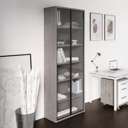 Libreria 82x217h cm grigio cemento con 2 ante in vetro - Homely office