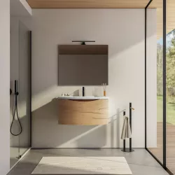Mobile bagno sospeso 80 cm Jasmin legno di rovere con lavabo e specchio