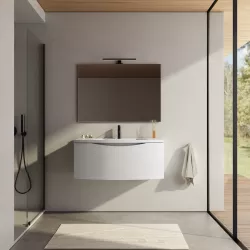 Mobile bagno sospeso 100 cm Jasmine effetto legno sbiancato con lavabo e specchio