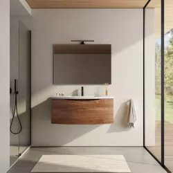 Mobile bagno sospeso 100 cm Jasmine effetto legno di noce con lavabo e specchio