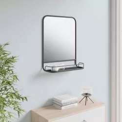 Specchio da parete 60 cm con mensola grigio - Barber