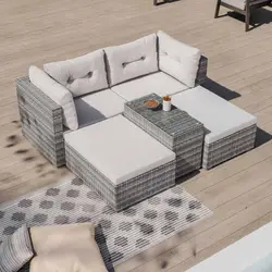 Set relax modulare tavolino e divano chaise longue con cuscini grigio - Atollo
