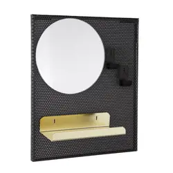 Specchio da parete struttura in lamiera forata acciaio nero e oro
