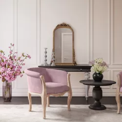 Poltrona in velluto rosa con schienale basso trapuntato - Emilia