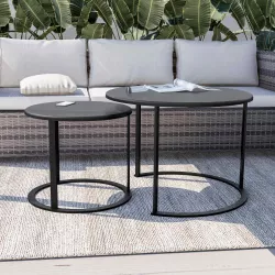 Set 2 tavolini sovrapponibili da giardino in metallo nero - Clemo