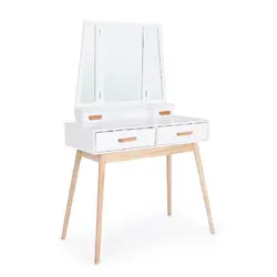 Consolle con specchio e cassetti 90x40x144h in legno bianco