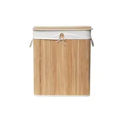 Cesto portabiancheria 2 compartimento legno di bambu e lino