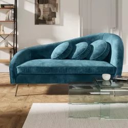 DEGHI IMBOTTITI Divano Chaise Longue In Velluto Verde Petrolio Con Gambe  Oro - Reef