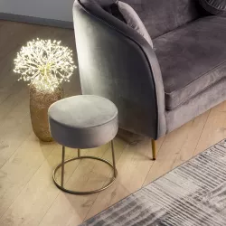 Pouf rotondo 35 cm in velluto grigio e struttura finitura champagne - Millepora