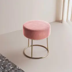 Pouf rotondo 35 cm in velluto rosa e struttura finitura champagne - Millepora