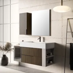 Mobile bagno sospeso 127 cm noce lavabo a dx specchio e pensile - Solution
