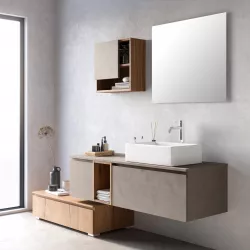 Mobile bagno 205 cm profondo 51,5 cm argilla cassettiera sx pensile e specchio - Visione