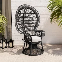 Poltrona pavone con cuscino rattan nero - Matra