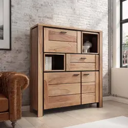 Credenza 135x150h cm in legno di acacia e metallo - Freia Acacia