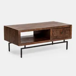 Tavolino 118x60 cm in legno di acacia e metallo con cassetto - Freia Acacia