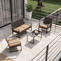Set relax divano 2 poltrone e tavolino in polyrattan e alluminio marrone – Jerez
