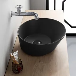 Lavabo da appoggio tondo Ø42 cm ceramica nero mattt - Wave di Simas