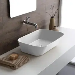 Lavabo da appoggio rettangolare 60 cm ceramica bianco mattt - Wave di Simas