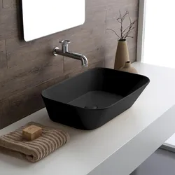 Lavabo da appoggio rettangolare 60 cm ceramica nero mattt - Wave di Simas