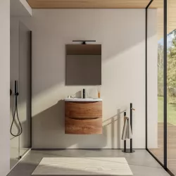 Mobile bagno sospeso 60 cm noce nativo con lavabo e specchio - Jasmine